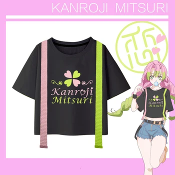 Anime Démon Vrah Kimetsu č Yaiba T-shirt Kanroji Mitsuri Cosplay Kostýmy Ženy Letné Krátke Sleeve Tee Top Bavlnené Tričko