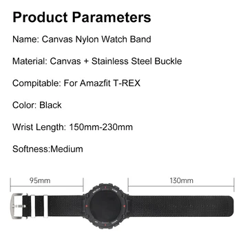 Čierny Nylon Watchband Kapela Popruh Pre Xiao Amazfit T-rex T-Rex Pro Smartwatch náramku Nahradenie Náramok Pás Correa