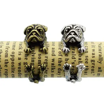 Drop Shipping Módne Vintage Krúžky Nastaviteľný Krúžok Roztomilý Pug Psa Krúžok Pre Ženy, Mužov, Šperky Vianočný Darček Punk Antique Silver