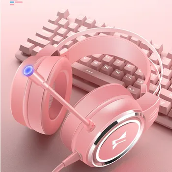 Ružový USB Káblové Slúchadlá Slúchadlá PC Gamer Stereo Slúchadlá Flexibilné Nastaviteľným Mikrofónom Headset na Notebooku/PC/Mobile Office Dievčatá
