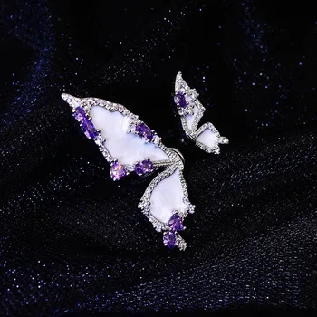 Móda Kúzlo Veľký Motýľ Krúžky S Bielou Shell Zirkón Tvorivé Nastaviteľná Veľkosť Jemné Šperky Pre Ženy, Svadobné Koktail Party
