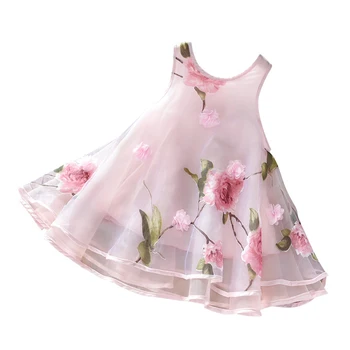 Ružové Detské Dievčenské Šaty Letné Deti Kvetinový Tlač Tylu Princezná Šaty pre Bežné Strany Pláži Batoľa Deti Oblečenie