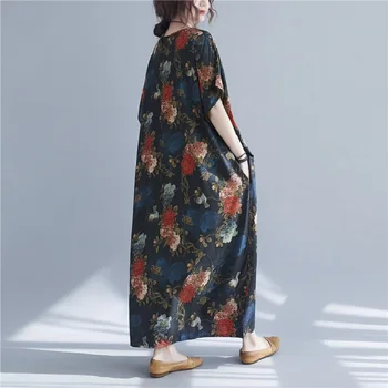 Krátky rukáv bavlna satén vintage kvetinové šaty pre ženy príležitostné voľné dlhé letné plážové šaty elegantné oblečenie 2021