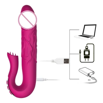 Stimulátor klitorisu Jazyk Lízanie Dildo Vibrátor Teleskopická Otáčania AV Stick G-spot Masáž Sexuálne Hračky pre Ženy