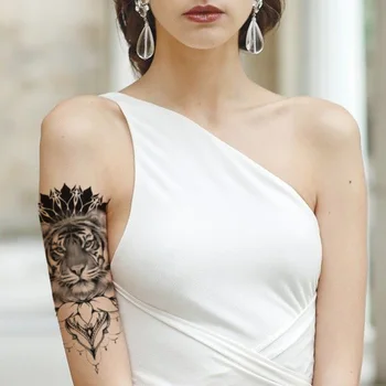Vatikán Kvet Nepremokavé Dočasné Tetovanie Nálepky Black Tiger Hlavu Šperky Falošné Tetovanie Flash Tatoos Ramena Body Art pre Ženy Muži