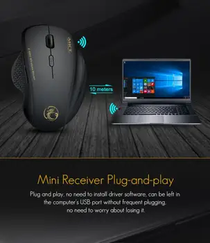 IMice Wireless Mouse 6 Tlačidiel 1600DPI Myši 2.4 G Optická USB Herné Ergonomické Myši Tiché Pre Desktop, Notebook PC Počítačová Myš