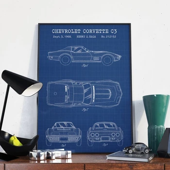 Americké Auto bol interiér C3 Hrnčiarske Umenie Výtlačkov Darček pre Pretekárske Auto Patent Plagát Plátno na Maľovanie Chlapec, Izba Dekor Stenu Decor