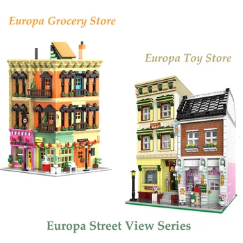 Tvorca Mesta Europa Ulicu s potravinami A Toy Store Stavebné Bloky DIY Údaje Architektúry Tehly Hračky Pre Deti, Darčeky