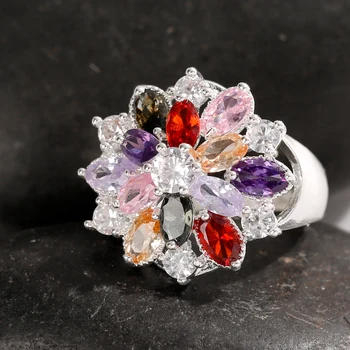 Trendy Farebné Crystal Kvet Prstene pre Ženy Módne Jednoduché Módne Šperky Výročie Strany Krúžok Príslušenstvo