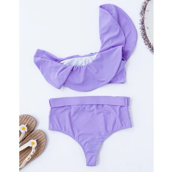 2021 Sexy Jedného Pleca Prehrabať Bikini Žien, Vysoký Pás Plavky Ženský Pás Plavky Dva Kusy Bikini Set Plavky Plážové Oblečenie