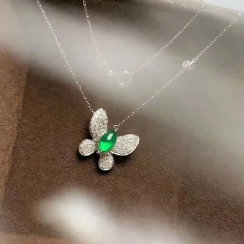 Kúzlo Motýľ, Smaragd, Diamant Prívesok Reálne 925 Sterling Silver Sľub Svadobné Prívesky, Náhrdelníky Pre Ženy Choker Šperky