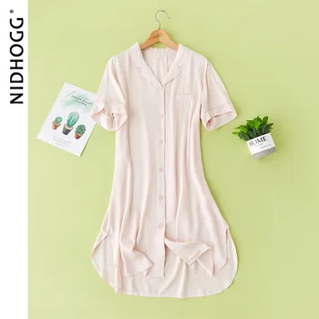 2020 Lete Žena Farbou Nightgown Krátke Viskóza Satin Klope Ženy Sleepwear Nočná Košeľa Sexy Spanie Šaty Sleepshirts
