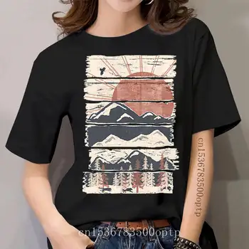 Vintage Krajinný Plán Tričko Black Klasická Scenérie Horských Riek T Shirt Zimné Prenasleduje Japonský Fuji Tričko Pre ženy