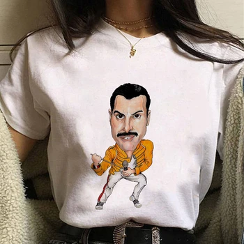 Móde Nový Štýl Freddie Mercury Kráľovná Kapela Vytlačené T-shirt Bežné Biele Kolo Krku Jednoduché ženy Tee tričko