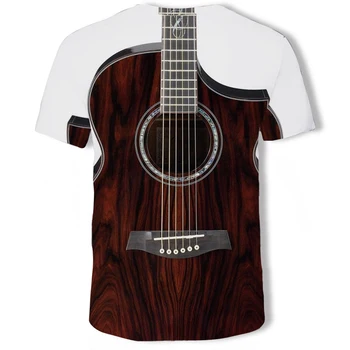 Nové letné 3D vytlačené oheň gitara krátky rukáv pánske T-shirt cool hudba čistá bavlna pánske/dámske plus veľkosť T-shirt (páry)