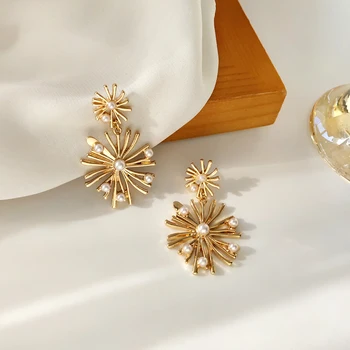 S925 ihly Módne Šperky Náušnice Kvapka Populárny Dizajn Simulované Perla Zlatých Pokovovanie Kovových Snehu Visieť Earirngs Pre Ženy