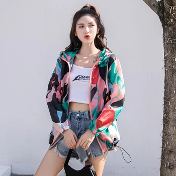 SONDR kamufláž tenké opaľovací krém oblečenie 2021 lete nové módne kórejský voľné kapucňou príležitostné športové bundy žena trend