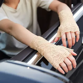 Dámske letné jazdy opaľovací krém rukavice, čipky pol prsta rukavice, tenké, svadobné dekorácie, svadobné rukavice, bezprstové rukavice