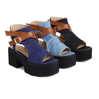 Dámske sandále 2020 letné sandále na platforme ležérne módne denim otvorené prst topánky dámske džínsové vysoké podpätky sandále gladiator