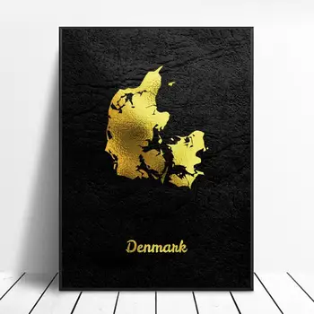 Zlaté Mapu Umenie Dánsko Plátno Na Maľovanie Na Stenu Art Print Moderné Plagát Na Stenu Obrázky Pre Obývacia Izba Dekor
