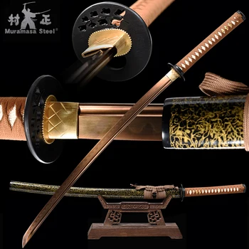 Skutočné Ručné Samuraj Meč-Japonský Katana Zlatá Čepeľ Full Tang Ostré Ready-Železo Rezanie Laserom Tsubou-2021 Nové Dodanie