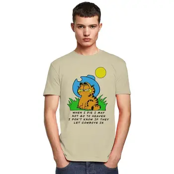 Novinkou, Keď Zomriem, môžem Ísť Do Neba Garfield Kovboj T Shirt Mužov Krátke Rukávy Mäkké Bavlnené tričko Cat Graphic Tee Tričko