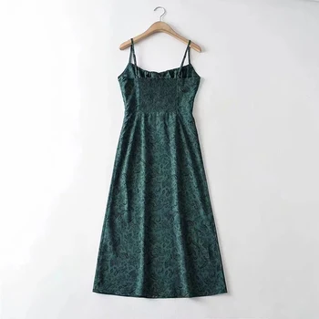 Letné Tlač Okolo Rukávov dámske Šaty Slim Vintage Zelený Kvetinový Riadok Šaty Žena 2021 Sexy Elegantné Šaty Lady
