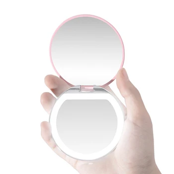 Zväčšovacie 3X Osvetlené make-up Zrkadlo Mini Kolo Prenosné LED Svetlo Make-Up Zrkadlo Snímanie USB Spoplatnené Kozmetické Kozmetické Nástroje