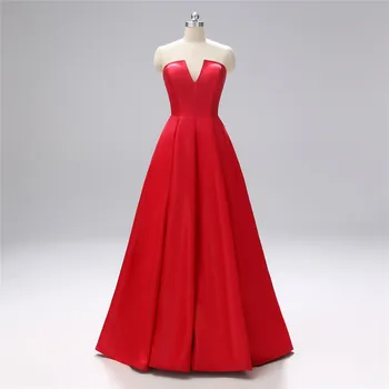 Ženské formálne večerné šaty prom sexy satin bez ramienok riadku červené, čierne dlhé svadobné party šaty Plus veľkosť Obrad Šaty