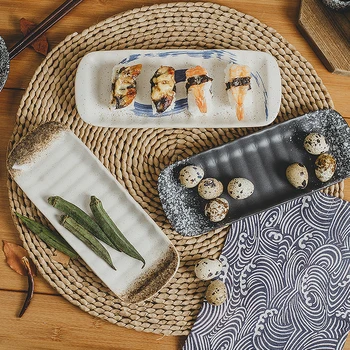9 Palcový Keramické Japonské Sushi Doska Denný Denný Doska Osobnosti Retro Riad Nastaviť Dosky Keramické Tvorivé Obdĺžnika