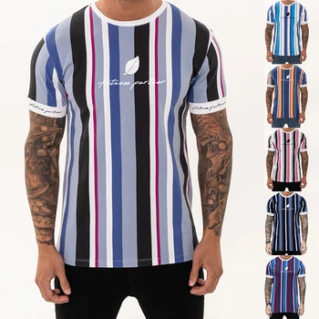 2021 nové značky 3D pánske t-shirt Letné Módne T-Shirts Bežné Pruhované Tričká Krátky O-krku Topy Tees Fitness Pánske oblečenie