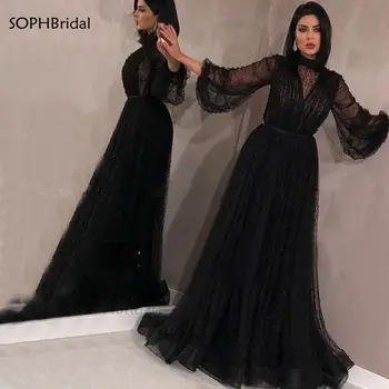 Nový Príchod Saudská Arábia Večerné Šaty 2021 tvaru Dlhé Rukávy Šifón Čipky Pearl Textílie Dlhé Večerné Šaty Vestidos de Fiesta