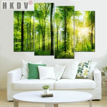 HKDV Abstraktné Plátne Obrazy Plagáty Vytlačí Svitu Zelený Les Krajiny Stromy Wall Art Obrázky Domova Pre Obývacia Izba