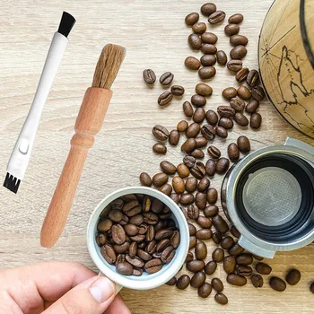Káva Kefa Nastaviť Profesionálne Espresso Kefa Auta ,Drevený Mlynček na Kávu Stroj na Čistenie Kefkou a Nylon Espresso Kefa