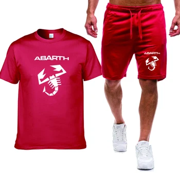 Ležérne Pánske T-shirt Abarth Auto Logo Tlače Pánske Krátke Rukáv Letné Bavlnené pánske T-shirt + šortky 2-dielna sada