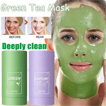 Zelený Čaj Maska Stick Oil Control Anti-Akné Baklažán Odstrániť Blackhead Bahenný Čistiaci Maska Na Čistenie Hliny Starostlivosť O Pleť