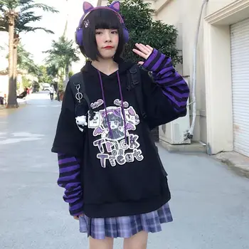 Japonský Bežné Cartoon Dlhý Rukáv Anime Hoodies Ženy Hip Hop Harajuku Kawaii Jeseň Voľné Plus Veľkosť Klasická Mikina S Kapucňou