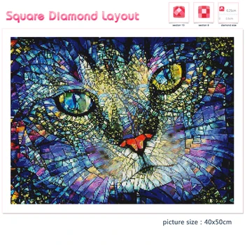 5D Diamond Maľovanie Cartoon Zvierat Farebné Sklo Mačka Oči Mozaiky Ručné DIY Nastaviť Výšivky Námestie Kolo Darček Domov