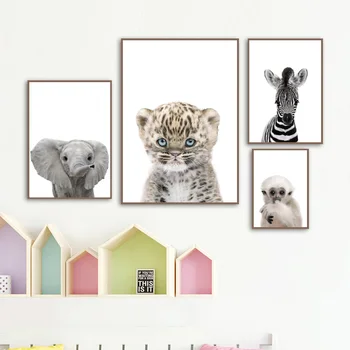 Safari Žirafa, Slon, Lev Zebra Leopard Škôlky Wall Art Plátno Na Maľovanie Zoo Plagáty A Vytlačí Dekor Obrázky Baby Detská Izba