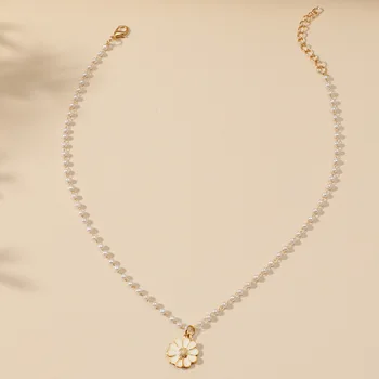 Biela daisy kvetina náhrdelník prívesok pre ženy perlový náhrdelník estetické kórejský módne choker náhrdelník golier kúzlo prívesky