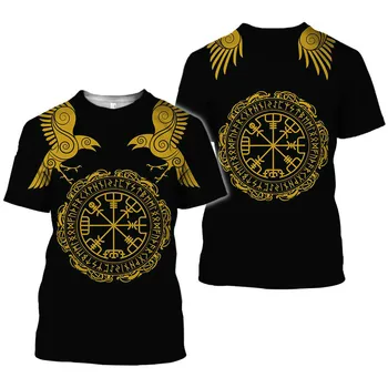 Viking Symbol Vytlačené T-shirt Krátkym Rukávom Hip Hop Unisex Top