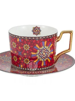 Marocký Štýl Luxusné Kávu, Pohár a Tanier Nastavenie Zlatom Rukoväť pre Špeciálne Kávy Cappuccino Keramické Šálku Čaju 250ml