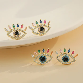 Trendy Etnických Zlým Okom Stud Náušnice pre Ženy, Zlaté Náušnice Očarujúce AAA Zirkón Crystal Vyhlásenie Náušnice kórejský Módne Šperky