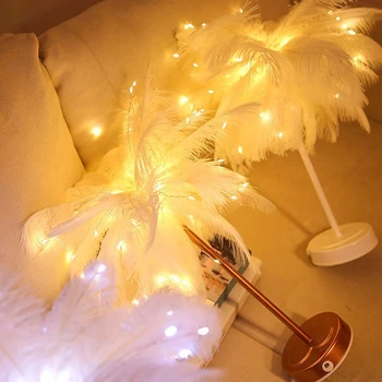 Pierko, stolná Lampa USB/AA Batérie DIY Tvorivé Strom Pierko, Teplé Biele Svetlo Svadobné Atmosféru Domova Spálne Dekorácie