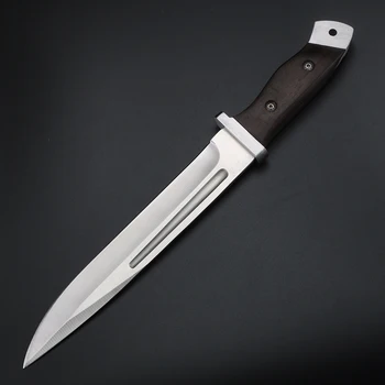 Vonkajšie prežitie nôž full tang pevnou čepeľou noža oblasti lovecké nože Drevená rukoväť 58HRC s kožený plášť