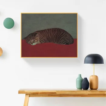 Spiacu Mačku Wall Art Plátno Na Maľovanie Japonskom Štýle Vintage Zvierat Olejomaľba Moderné Plagát Obrázky Obývacia Izba Domova