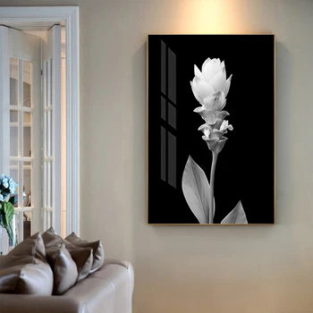 Abstraktné Čiernej a Bielej Plagát, Tlač Moderné Čierne Backgroud Biely Kvet, Plátno, Maľovanie na Obývacia Izba Fotografie Wall Art