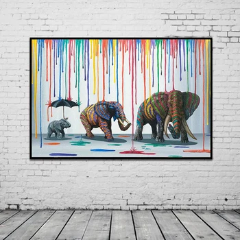 Zviera Slon Dúhový Dážď Plátno na Maľovanie Street Art Plagáty a Vytlačí Wall Art Obraz Cuadros Domáce Dekorácie Izba Dekor