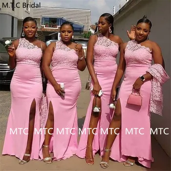 Juhoafrický Bridesmaid, Šaty Jedno Rameno Morská Víla Ružový Maid Of Honor Šaty 2021 Plus Veľkosť Čipky Svadobné Party Šaty