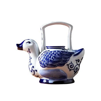 Ručne Maľované Modré A Biele Porcelánové Kačica Rukoväť Kanvica Cool Water Kanvica Čínsky Domov Klasická Dekorácie Keramické Ozdoby
